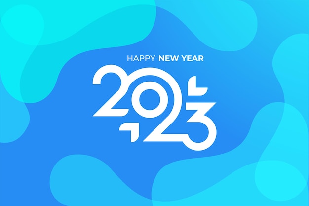 Blue wave background of Happy New Year 2023 Greeting banner logo illustration