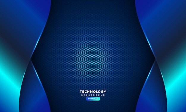 Blue wave and hexagon layers background