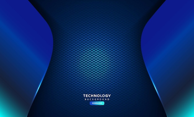 Blue wave and hexagon layers background