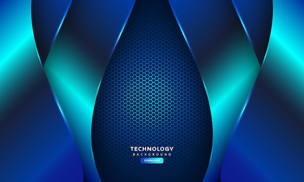 Blue wave and hexagon layers background