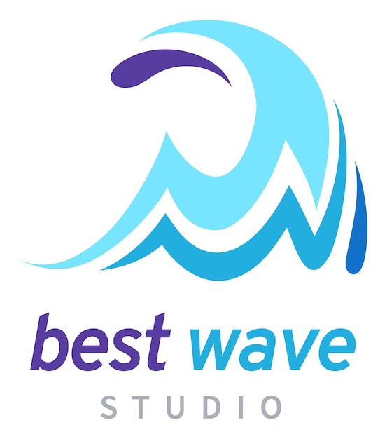 Blue wave logo. Stylized brand identity template isolated on white background