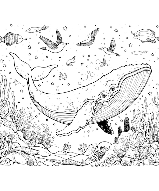 Blue whale coloring pages vector art and illustration