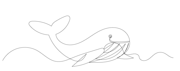 Blue whale drawing by one continuous line vector