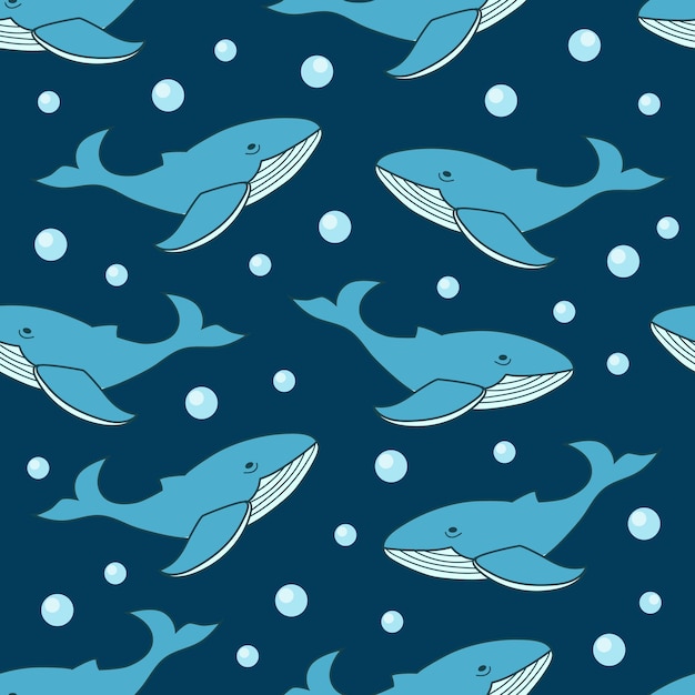 Blue whale pattern design. Seamless pattern with whales. Ocean animals background.