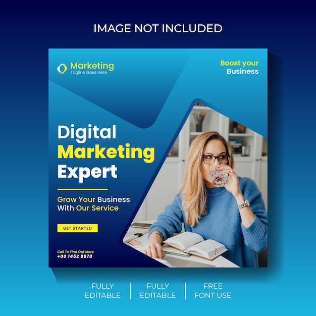 A blue and white ad for digital marketing expert