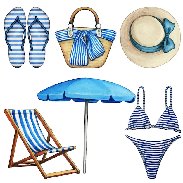 Blue and white beach elements