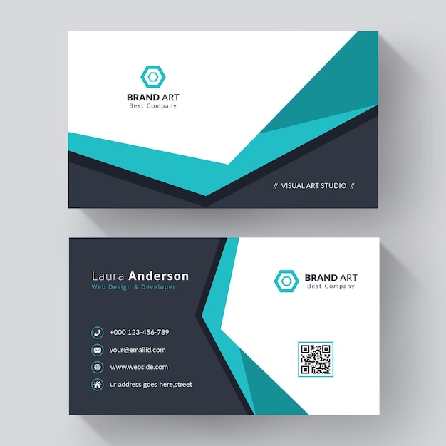 Blue and white business card