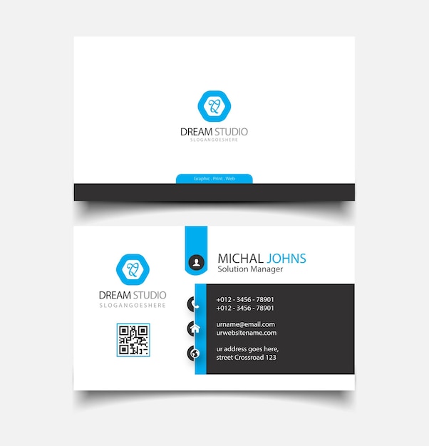 Blue and white business card