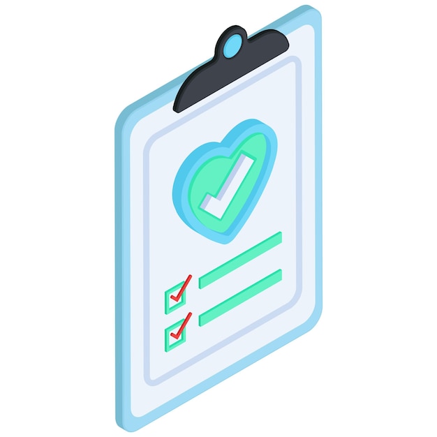 Vector a blue and white checkered clipboard with a green heart on it