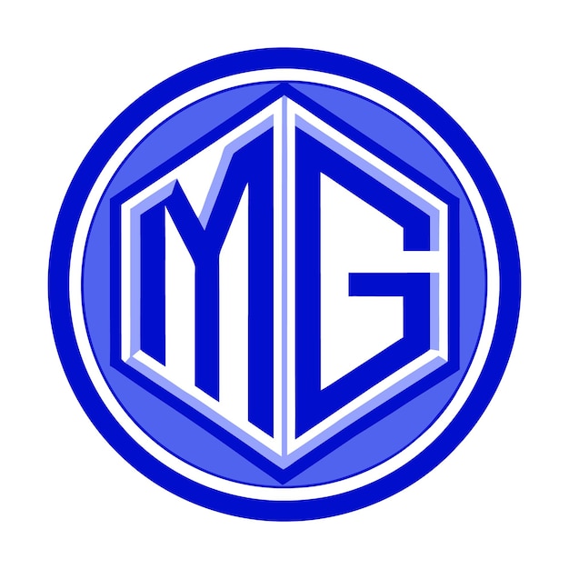 a blue and white circle with the word m on it