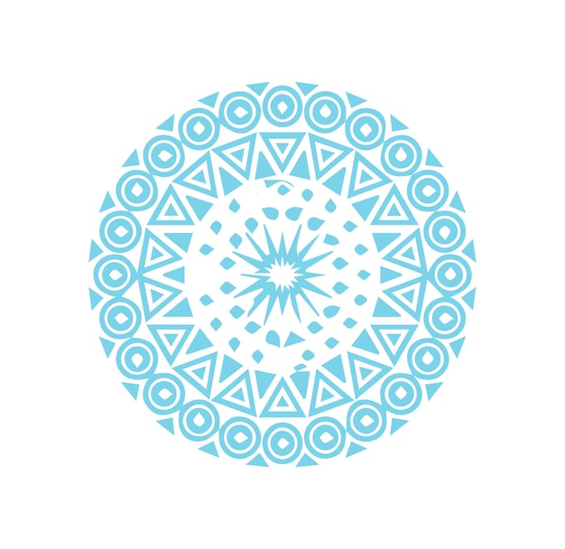 a blue and white circular design with a sun and a sun