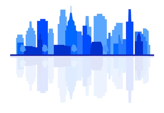 A blue and white cityscape with the word nyc on the bottom.