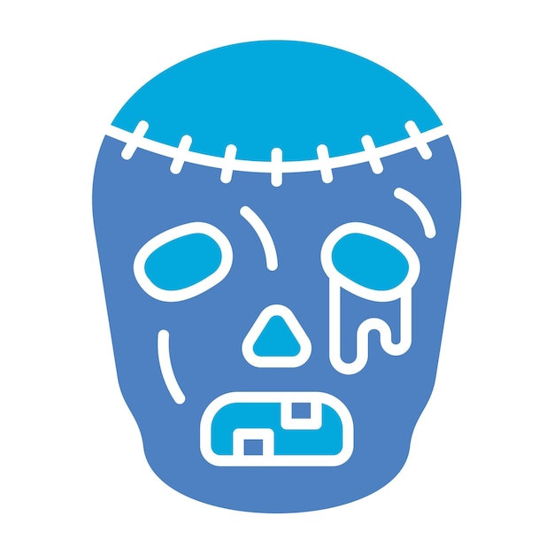 a blue and white drawing of a skull with a blue background