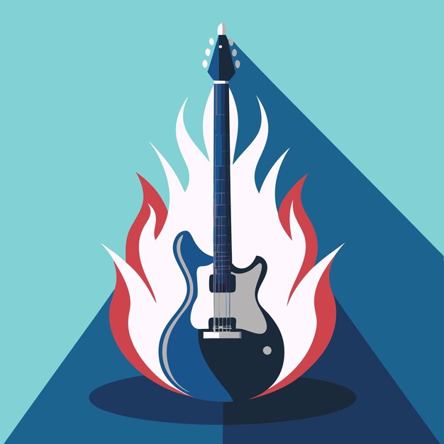 Vector a blue and white guitar is on fire