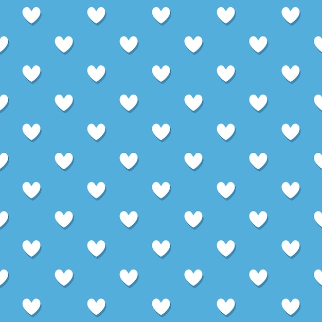 Blue White Heart Romantic Seamless Pattern Vector Background