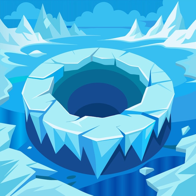 Vector a blue and white iceberg with a hole in the middle