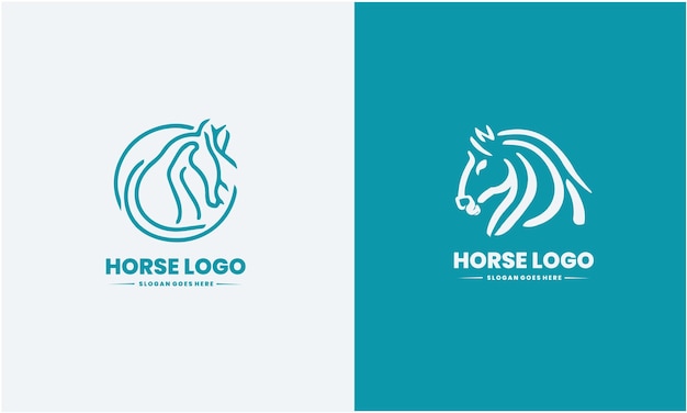 a blue and white logo for a horse logo