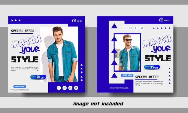 Blue and white modern creative fashion style man social media post template