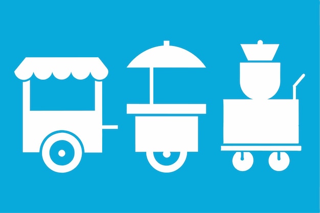 a blue and white picture of a food cart with an umbrella on it