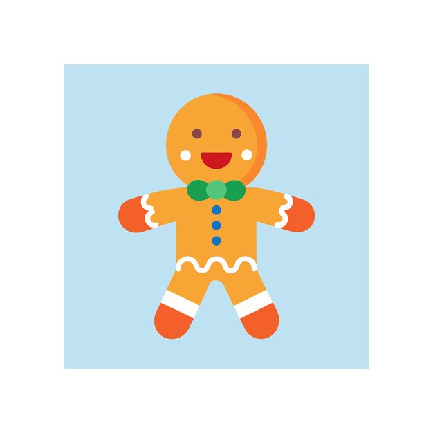 Vector a blue and white picture of a gingerbread man in a green bow tie