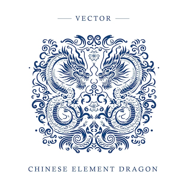 Vector blue and white porcelain chinese dragon pattern