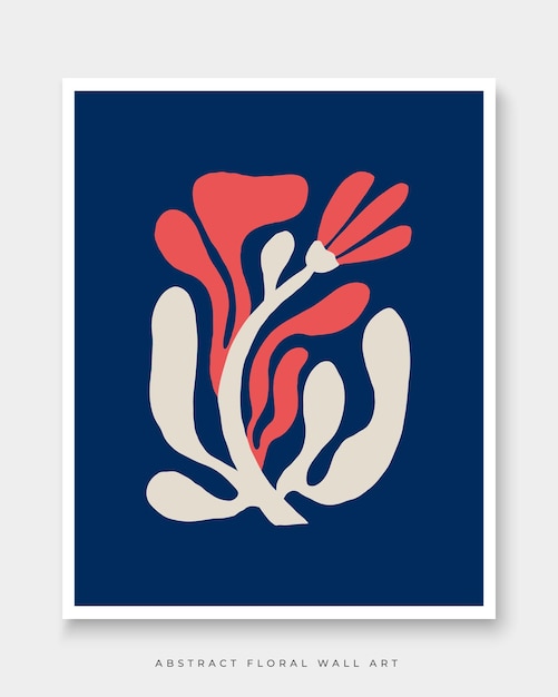 A blue and white poster with a red and white flower on the bottom.