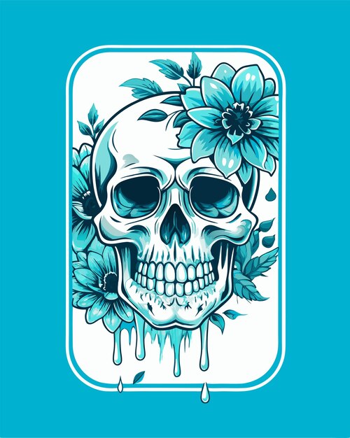 Vector a blue and white skull is painted with flowers and a skull