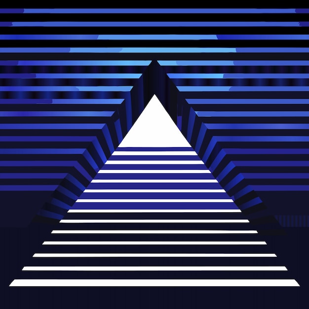 Vector a blue and white striped pyramid with a white light on the bottom