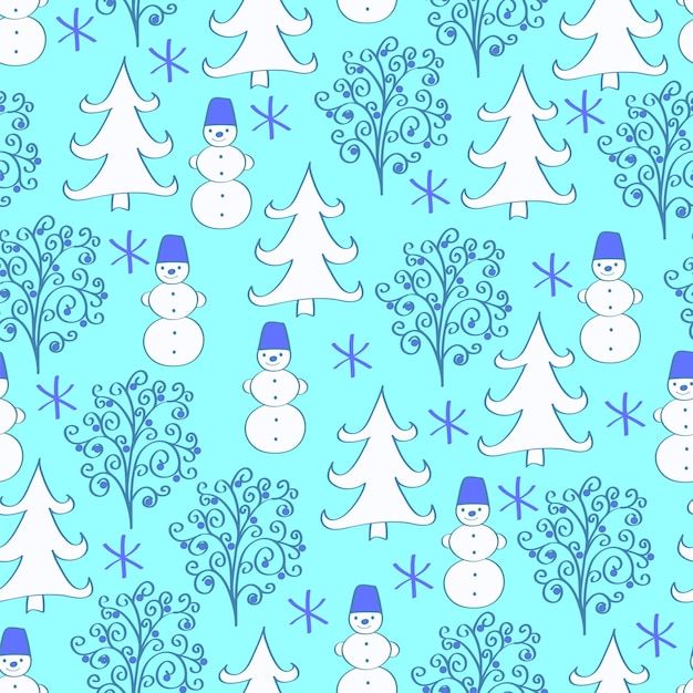 Blue winter seamless pattern.