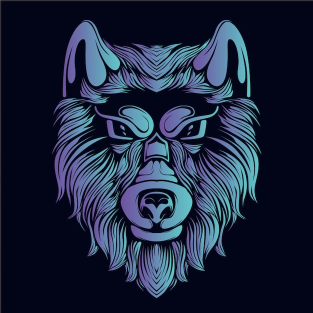 Blue wolf head illustration