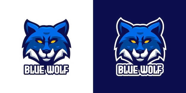 Blue Wolf Mascot Character Logo Template