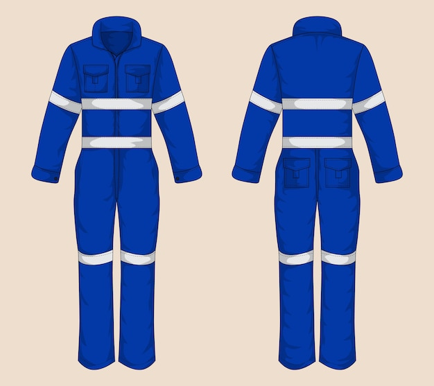 Blue work uniform front and back view Vector illustration