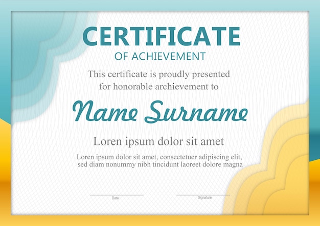 Blue and yellow certificate template