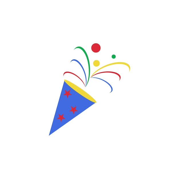 A blue and yellow cone with red and yellow confetti in the center.