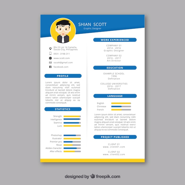 Blue and yellow cv template