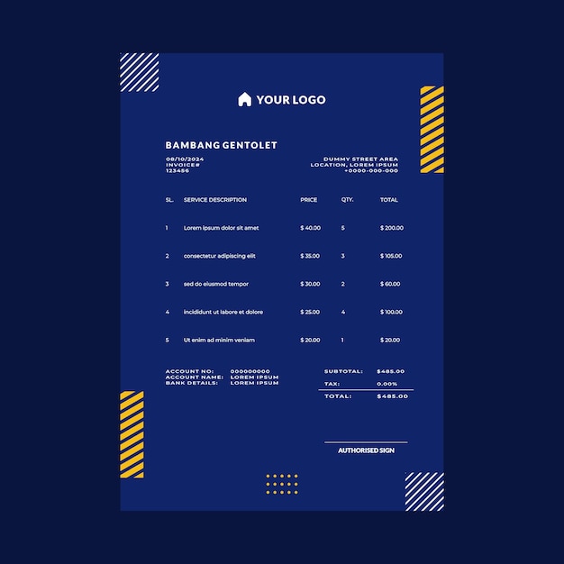 Blue and Yellow Geometric Invoice Template Design