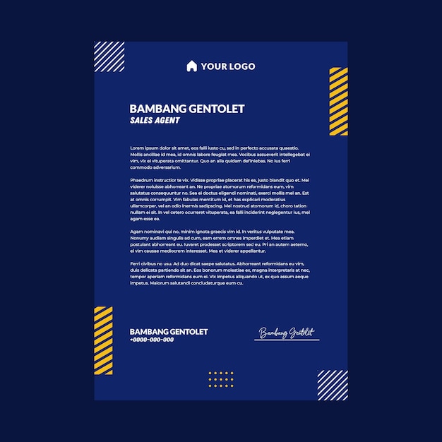 Blue and Yellow Geometric Letterhead Template Design