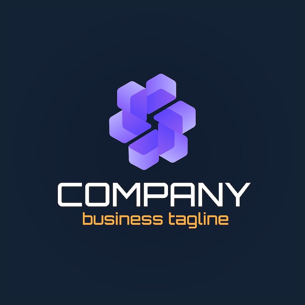 A blue and yellow logo for company business tag