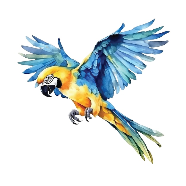 Blue and yellow Macaw watercolor paint