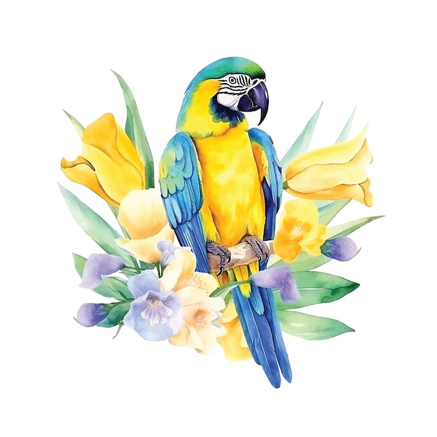 Blue and yellow Macaw watercolor paint