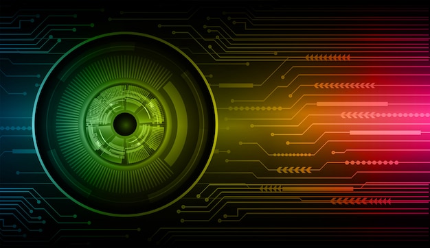 Blue yellow pink eye cyber circuit future technology concept background