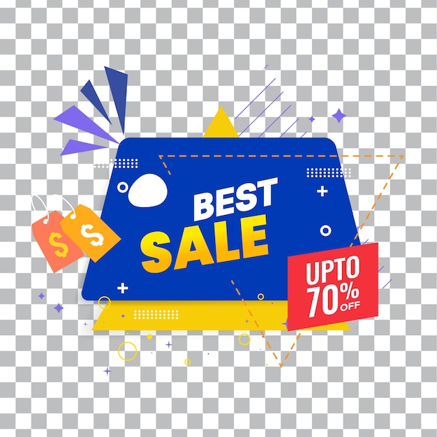 A blue and yellow sale banner with the words best sale on it.