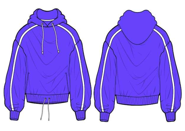 Vector a blue zip up hoodie with the front and back of the front.