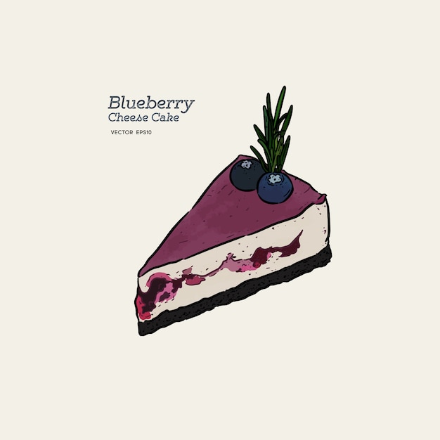 Blueberry cheese cake, hand draw sketch vector.