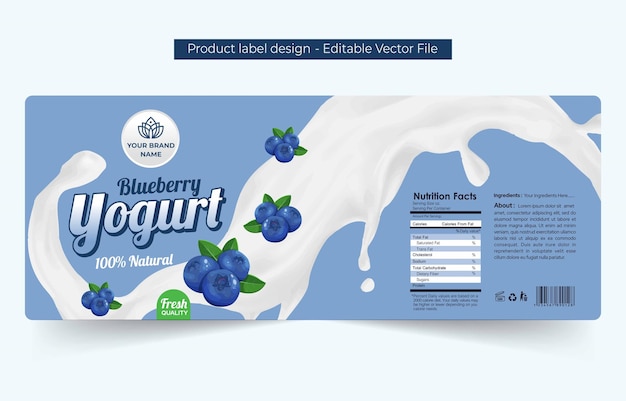 Vector blueberry flavor yogurt label design template food product label design with fruits cream