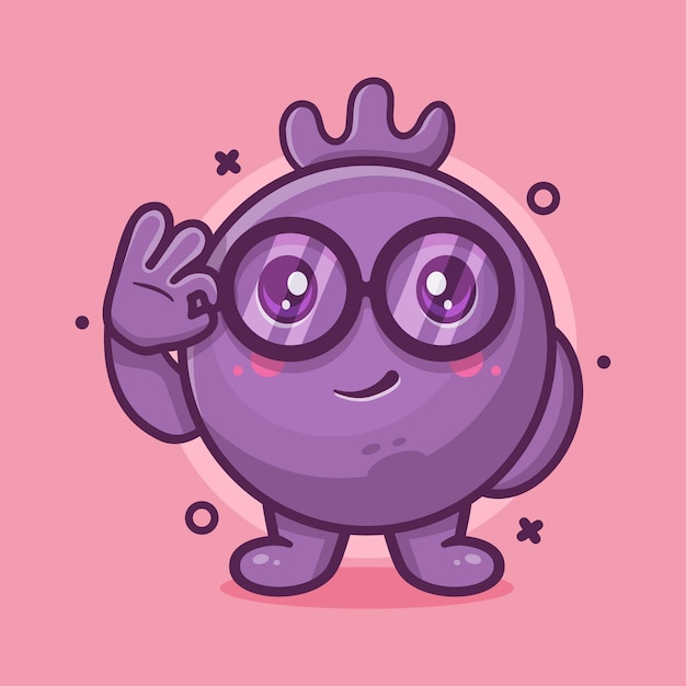 blueberry fruit character mascot with ok sign hand gesture isolated cartoon in flat style design