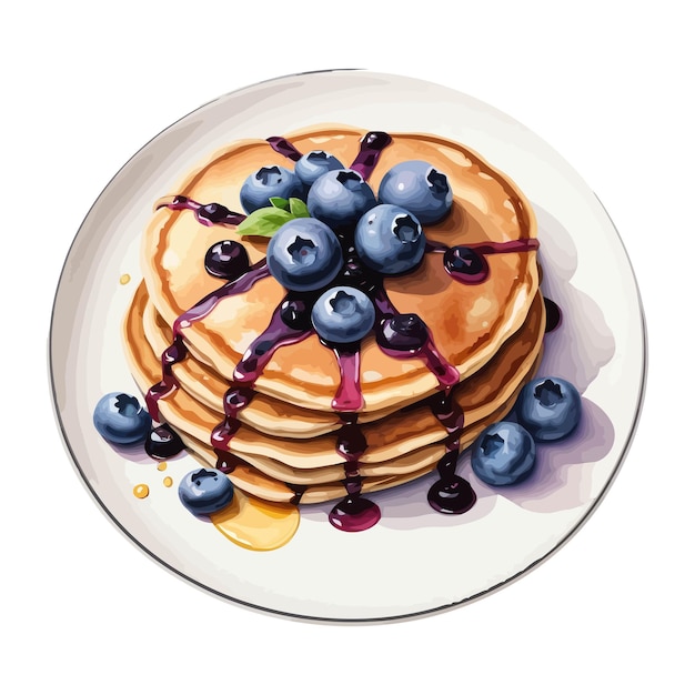 Blueberry pancakes cartoon sticker Vector Illustrations