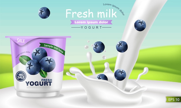 Blueberry yogurt realistic mockup