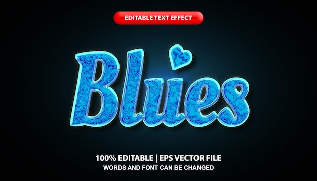 Blues editable text effect template, blue lettering with abstract texture