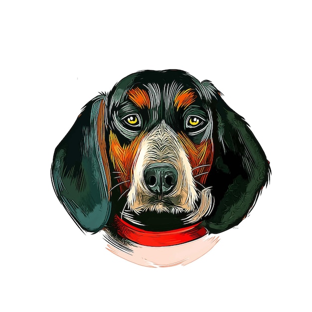 Bluetick Coonhound Dog Breed Watercolor Sketch Hand Drawn Paint Illustration